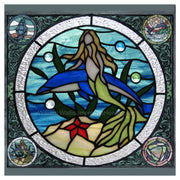 "Mermaid & Dolphin Stained Glass" Photographic Print 12x12 inches